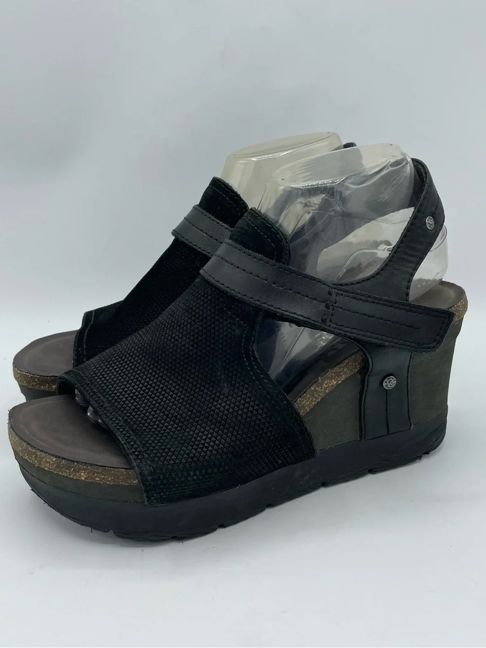 OTBT Waypoint Black Leather Wedge Boho Sandals - Comfortable Open-ToDesign